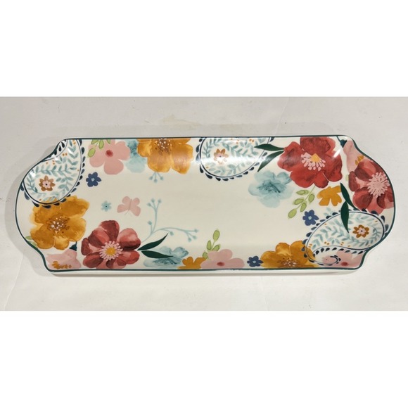NEW Dolly Parton Stoneware Serving Tray Platter Butterfly Floral Paisley 15"x6" - Picture 1 of 6